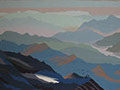 Lac de nuages dans des montagnes bleues haute-lice 5 fils laine lin