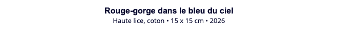 Rouge-gorge dans le bleu du ciel Haute lice, coton • 15 x 15 cm • 2026